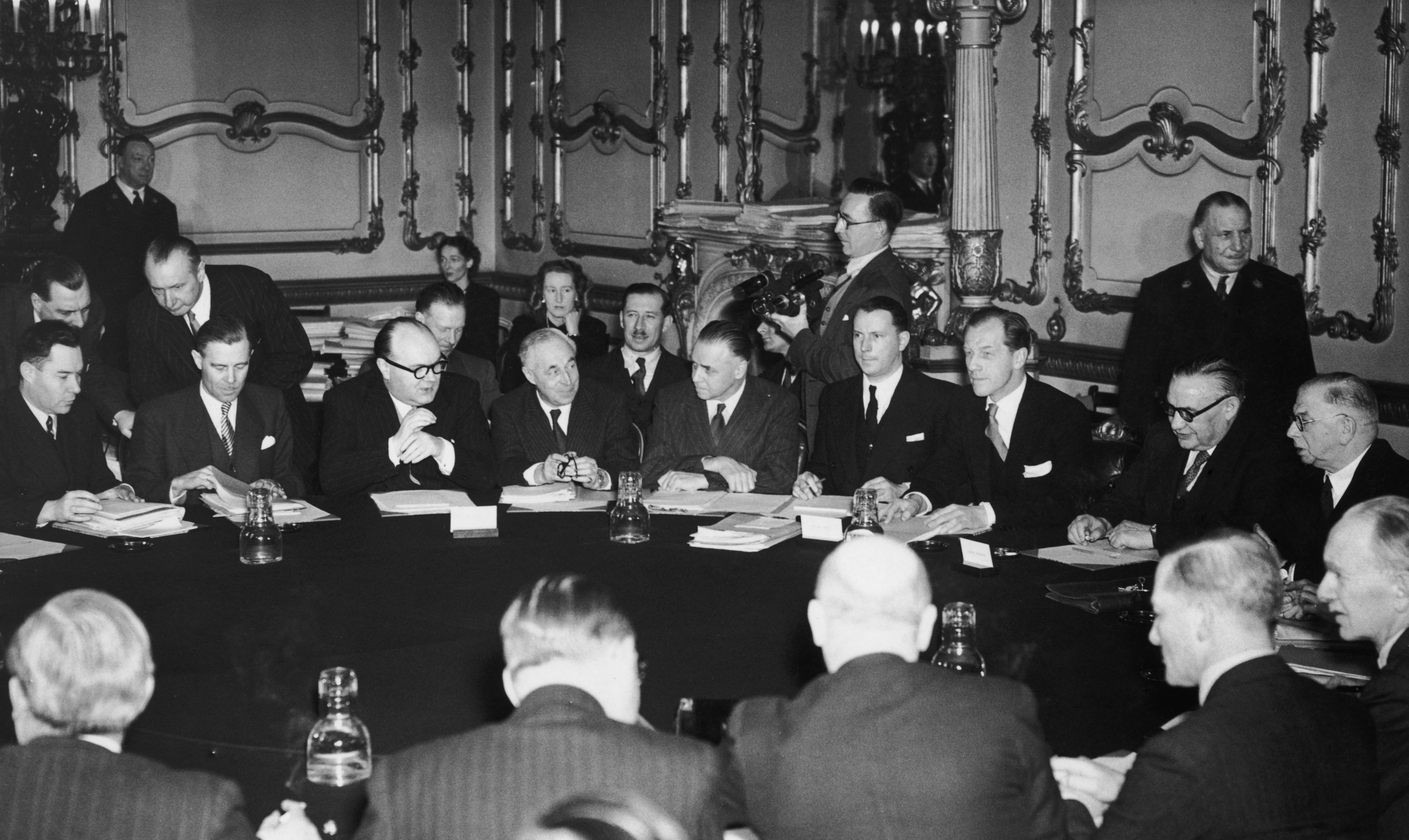 Foreign ministers including the UK’s Ernest Bevan discuss the Washington draft of the North Atlantic Treaty, 14 March 1949