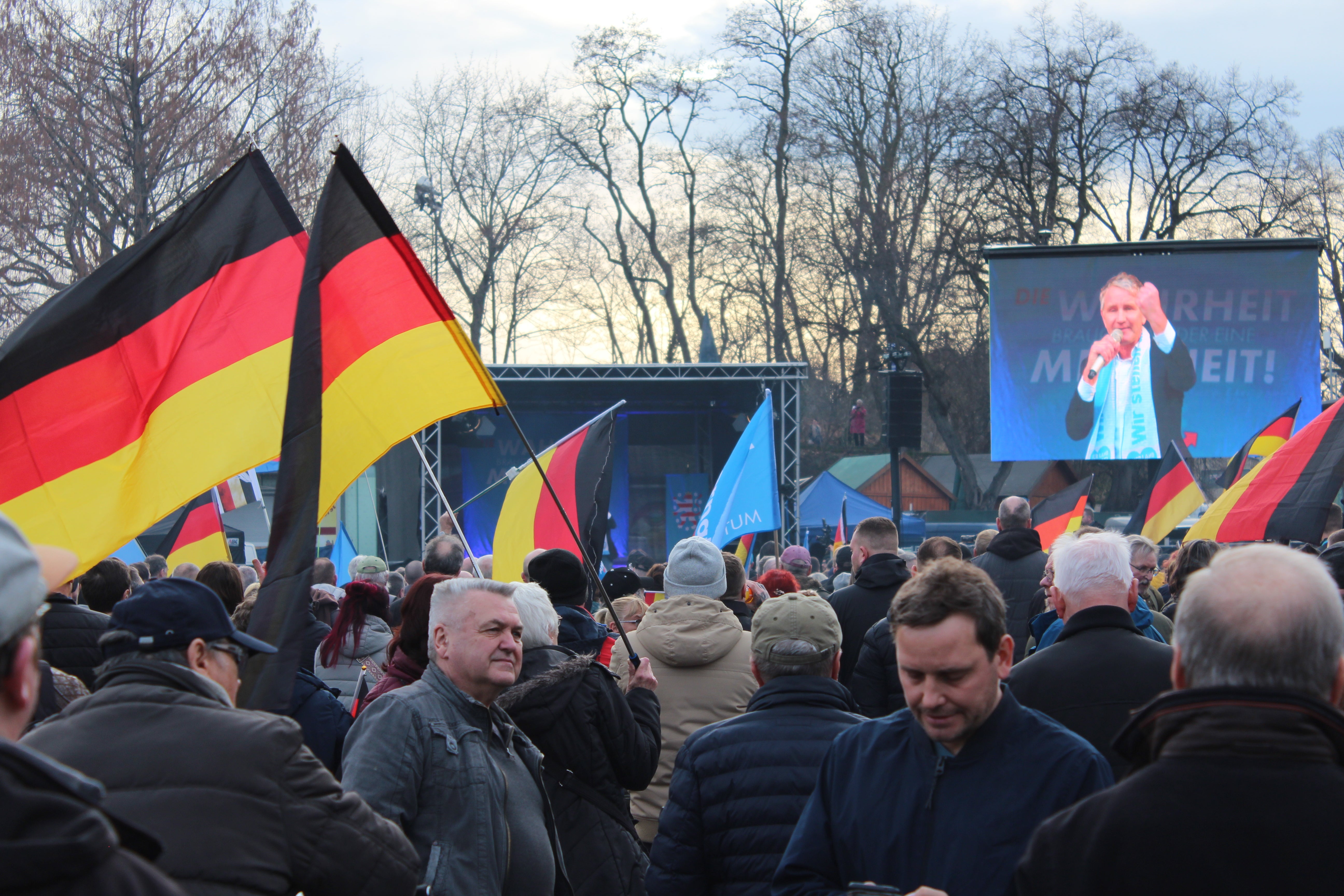 Alternative for Germany supporters attend a rally in Erfurt, Thuringia on Saturday