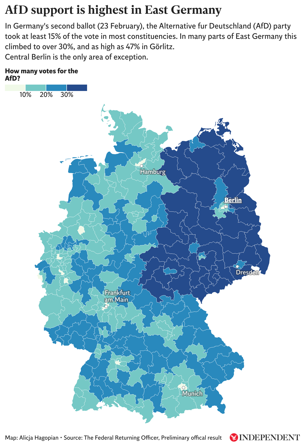 AfD support is highest in eastern Germany – except in Berlin