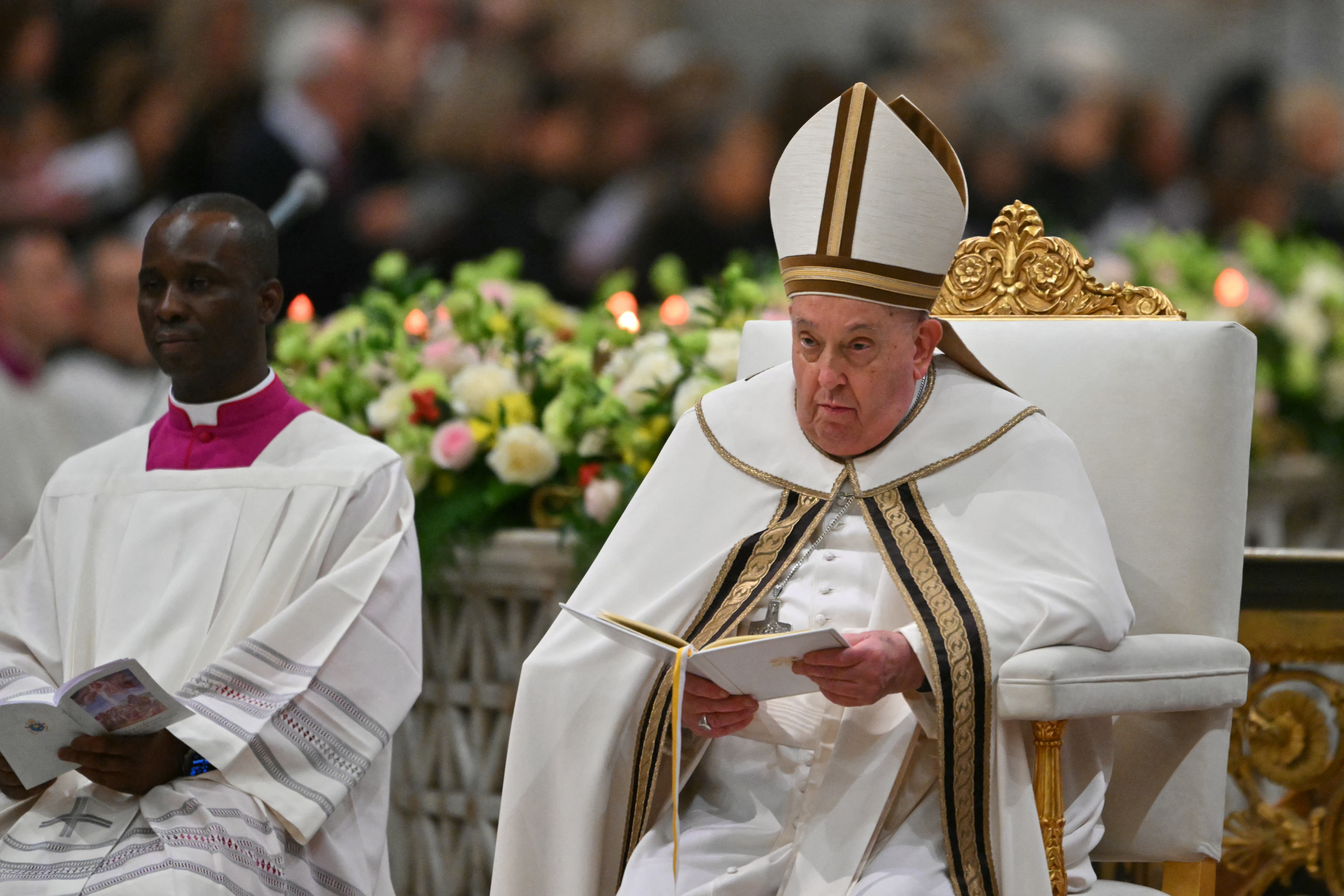 Pope Francis presides over vespers at Saint Paul Outside the Walls in Rome on 25 January