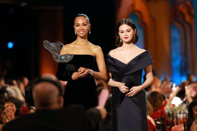 <p>Zoe Saldana and Selena Gomez at the 2025 Sag Awards</p>