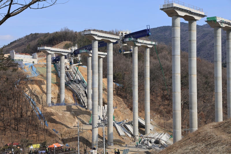 Elevated parts of highway being built in South Korea collapses, killing 2 workers