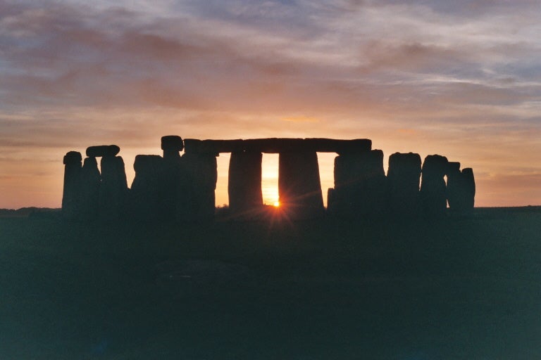 The winter solstice sunset at Stonehenge, taken by Professor Meaden in 2005