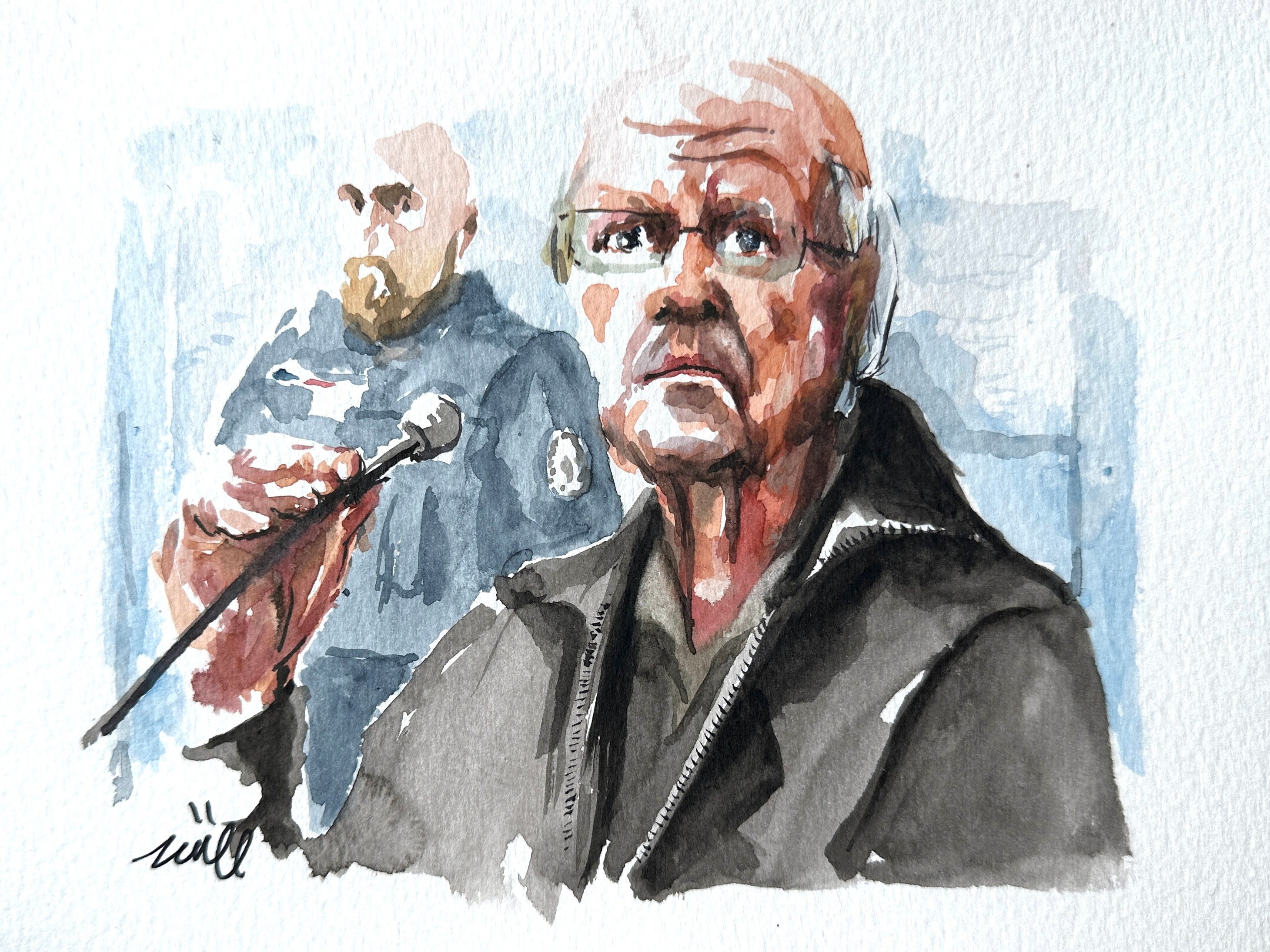 Joel Le Scouarnec, shown on a judicial sketch during the trial, acknowledging that hundreds of victims are abused