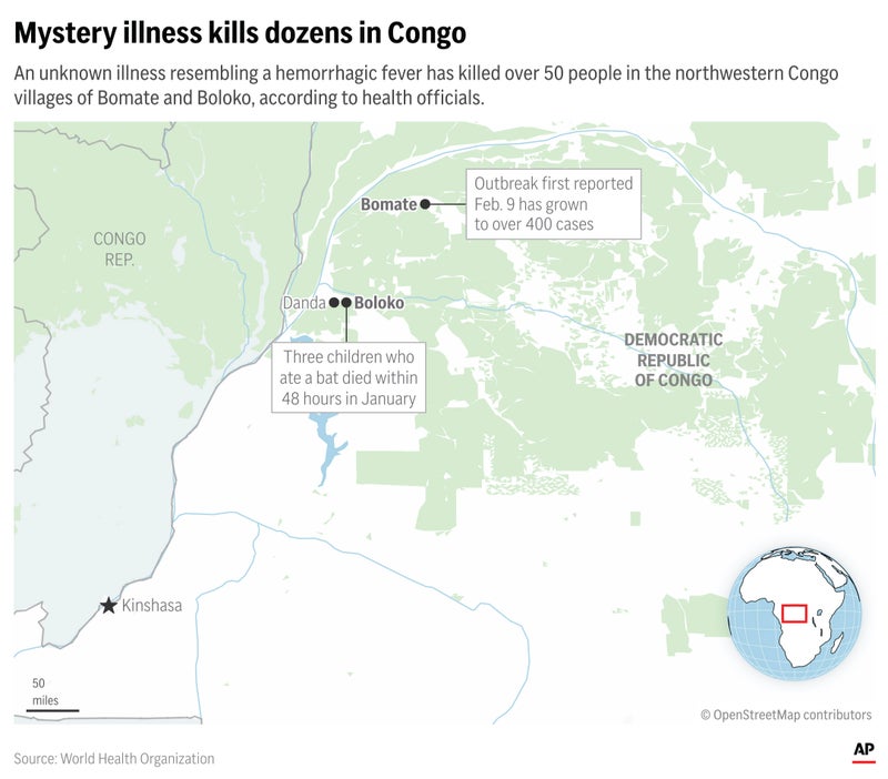 A mystery illness in Congo has killed more than 50 people hours after they felt sick