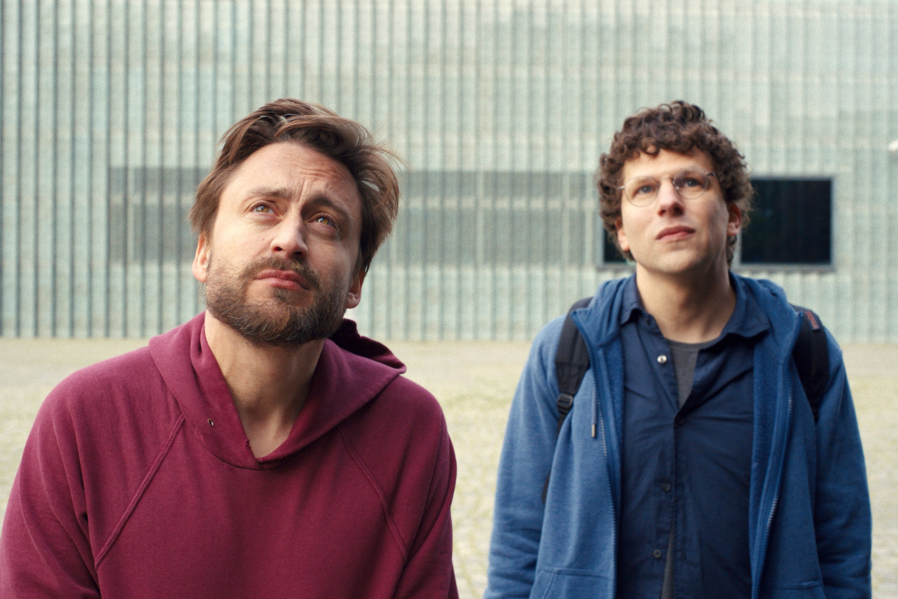 Jesse Eisenberg, right, and Kieran Culkin in ‘A Real Pain’, which was set in Poland