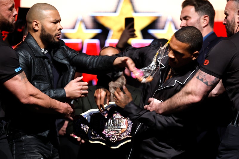 Chris Eubank Jr slaps Conor Benn with egg after intense face-off