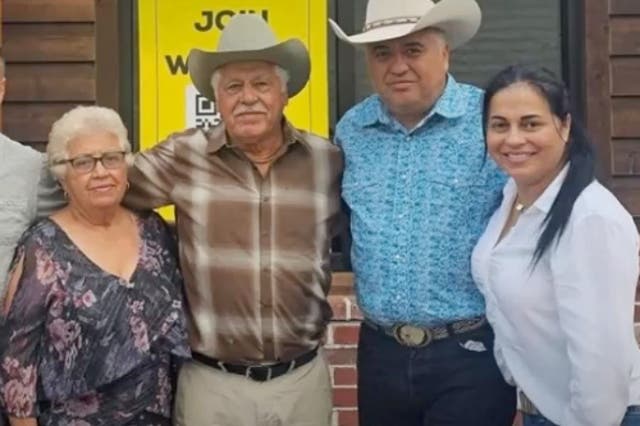 <p>Texas rancher Antonio Céspedes Saldierna (second from left) drove over explosive device in his truck in late January</p>