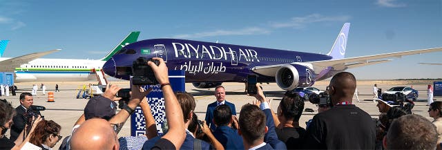 <p>Ready for take off? Aircraft in the colours of Riyadh Air at the Dubai air show</p>