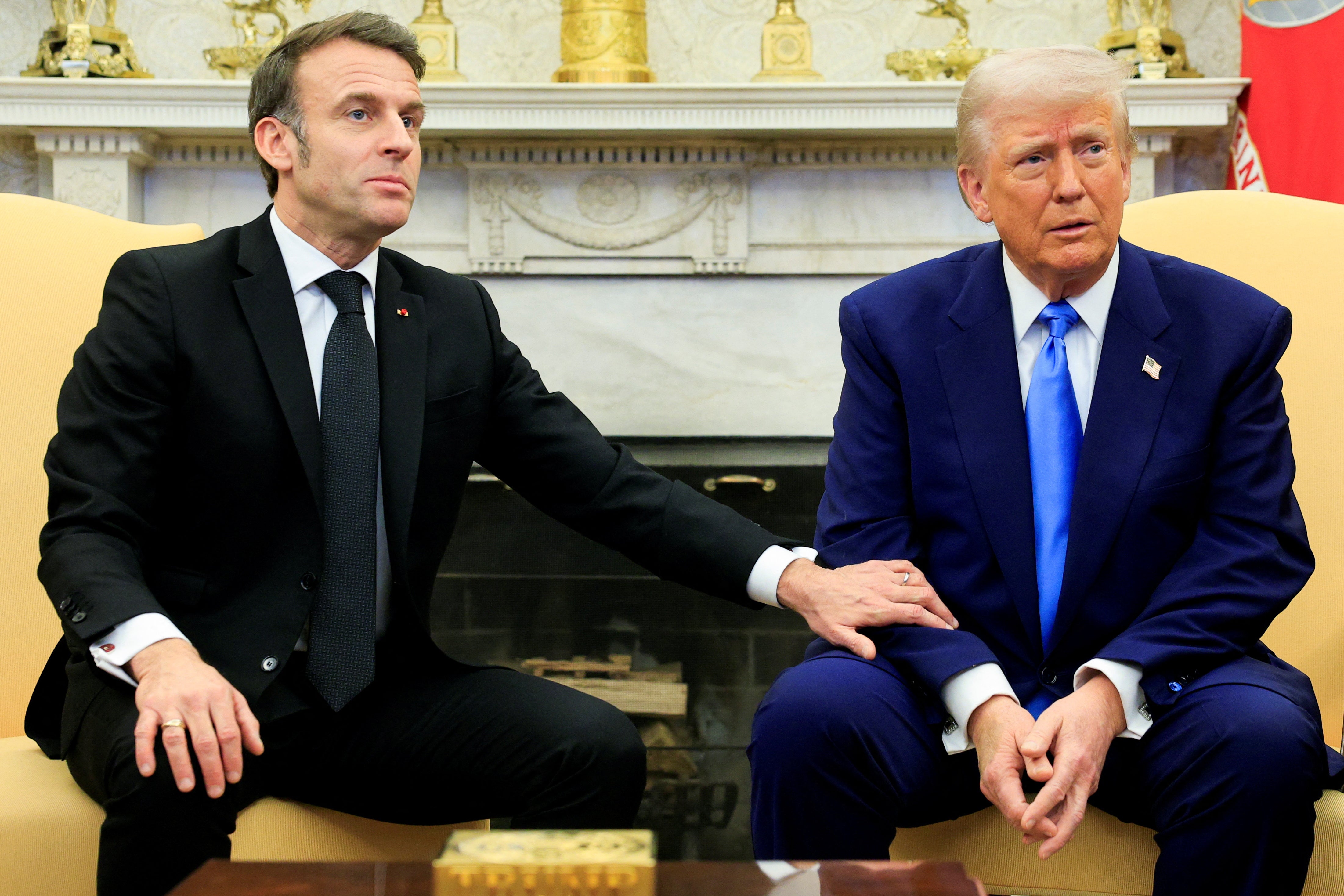 French President Emmanuel Macron corrects U.S. President Donald Trump after he claimed that Europe was ‘loaning’ Ukraine money during a Monday meeting.