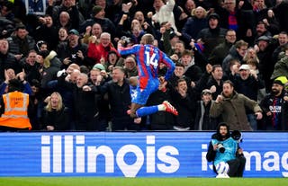 Jean-Philippe Mateta celebrates after scoring against Aston Villa