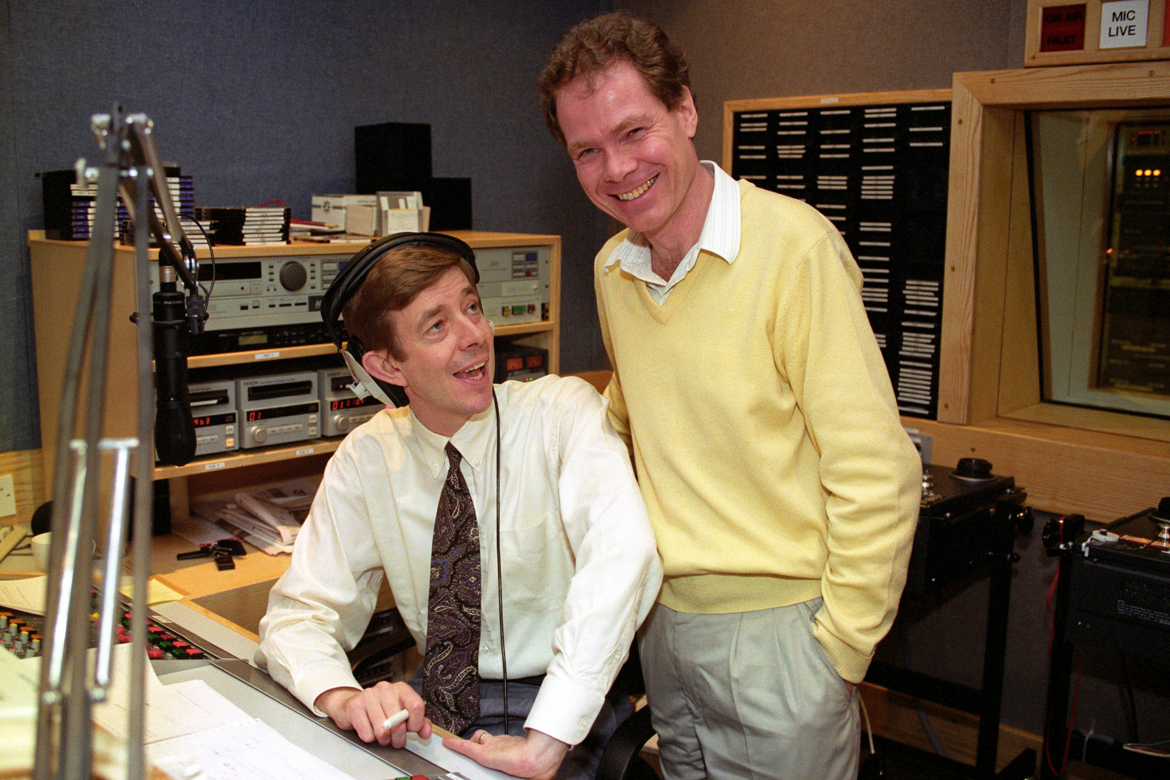 Henry Kelly and Nick Bailey at the Classic FM studios in 1993