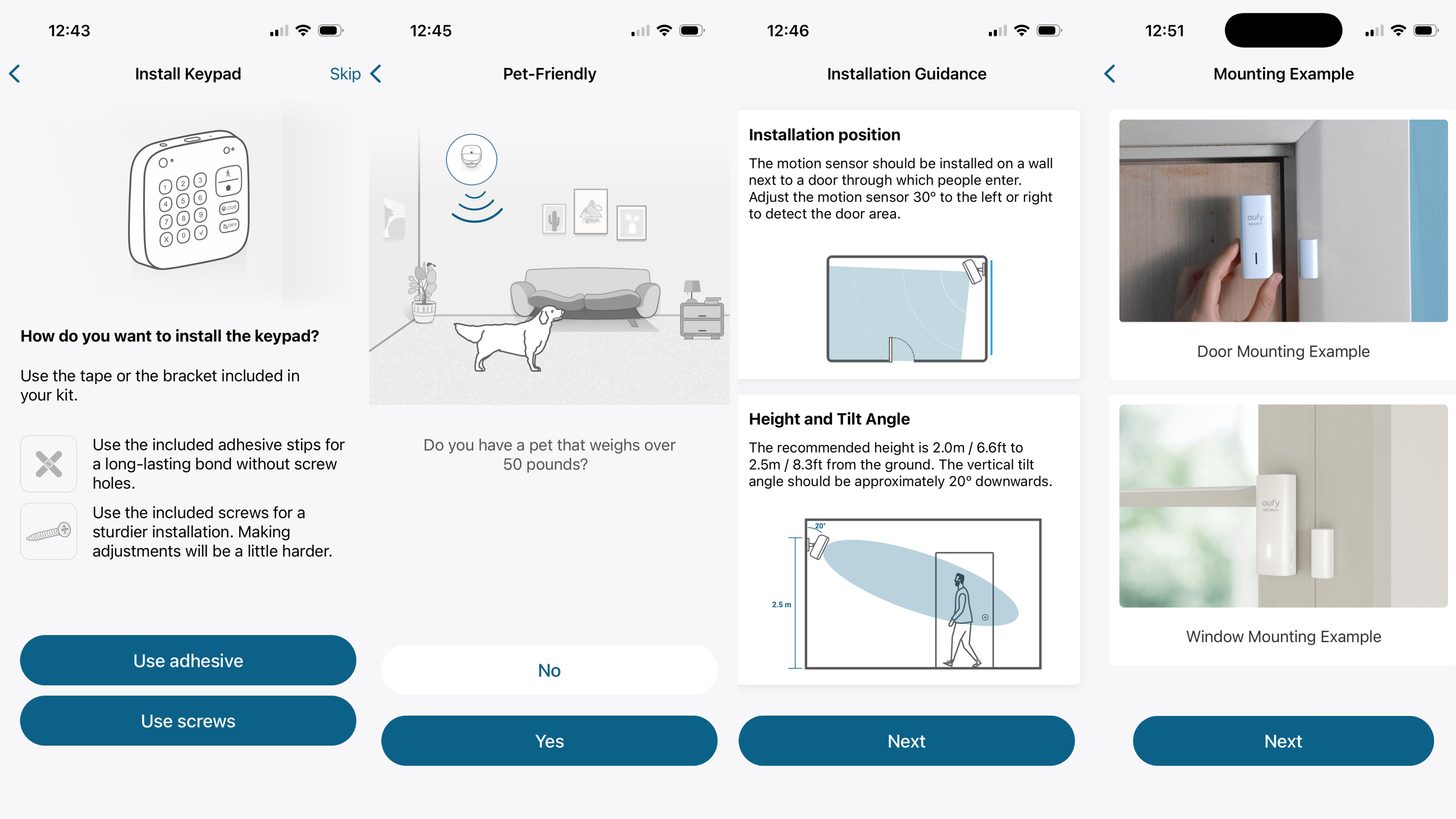 The Eufy Security app guides you through the installation process