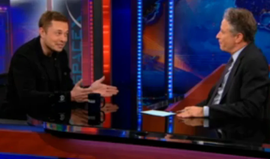 Elon Musk pictured during an appearance on The Daily Show in April 2012, the South African has been roundly criticized by the Comedy Central show since endorsing Donald Trump