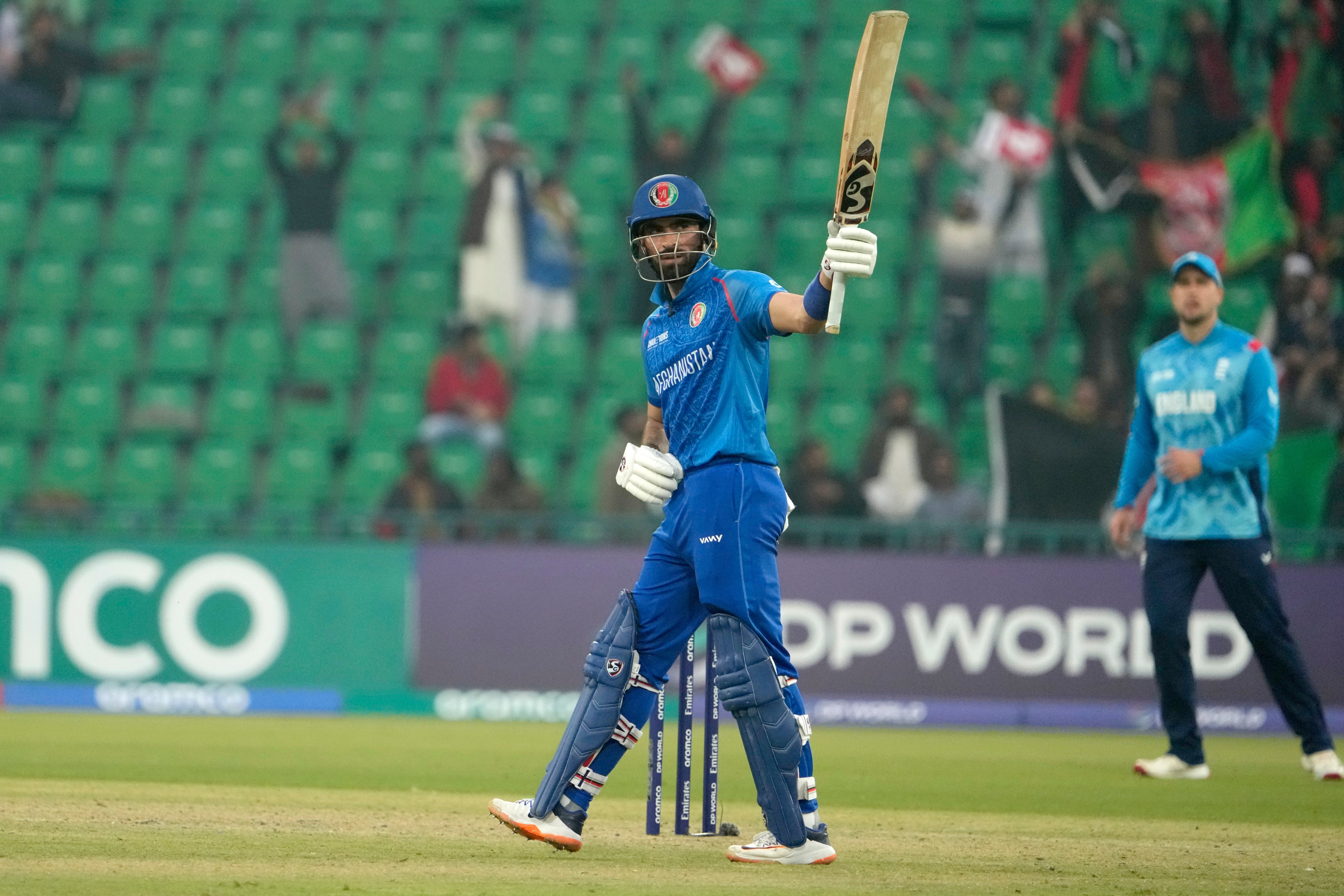 Ibrahim Zadran celebra dopo aver raggiunto 150 (KM Chaudary/AP)