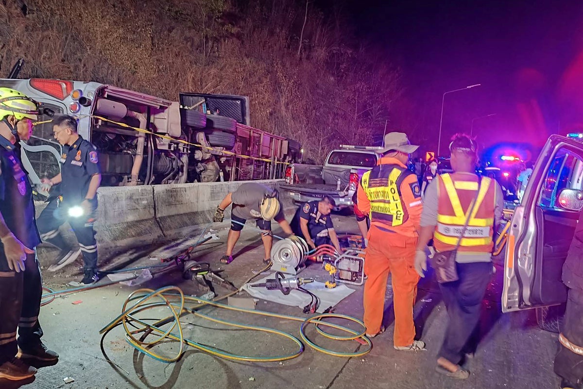 At least 18 killed after tour bus overturns and falls into ditch in Thailand