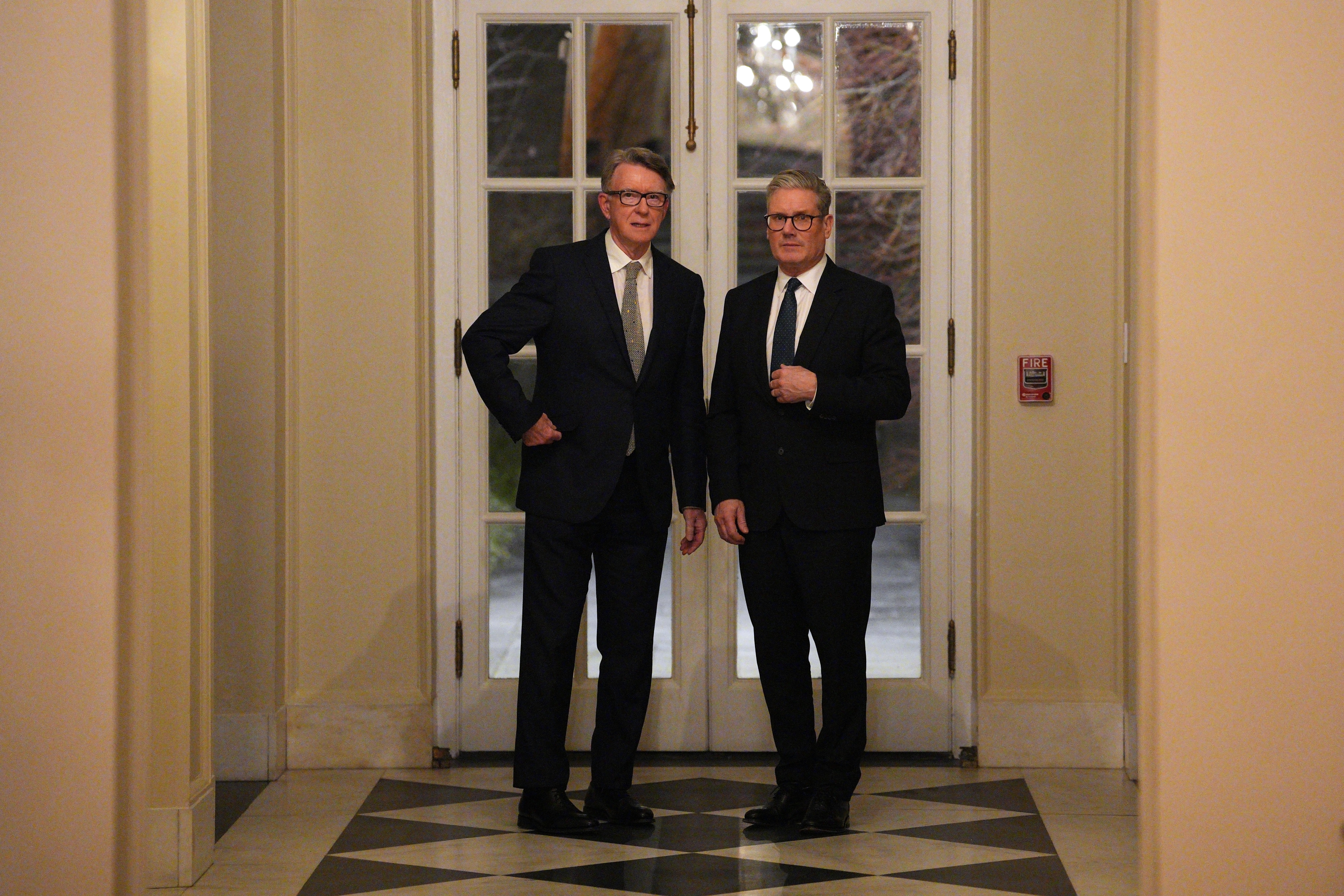 Sir Keir Starmer and British ambassador to the United States Lord Mandelson during a welcome reception at the ambassador’s residence in Washington (Carl Court/PA)