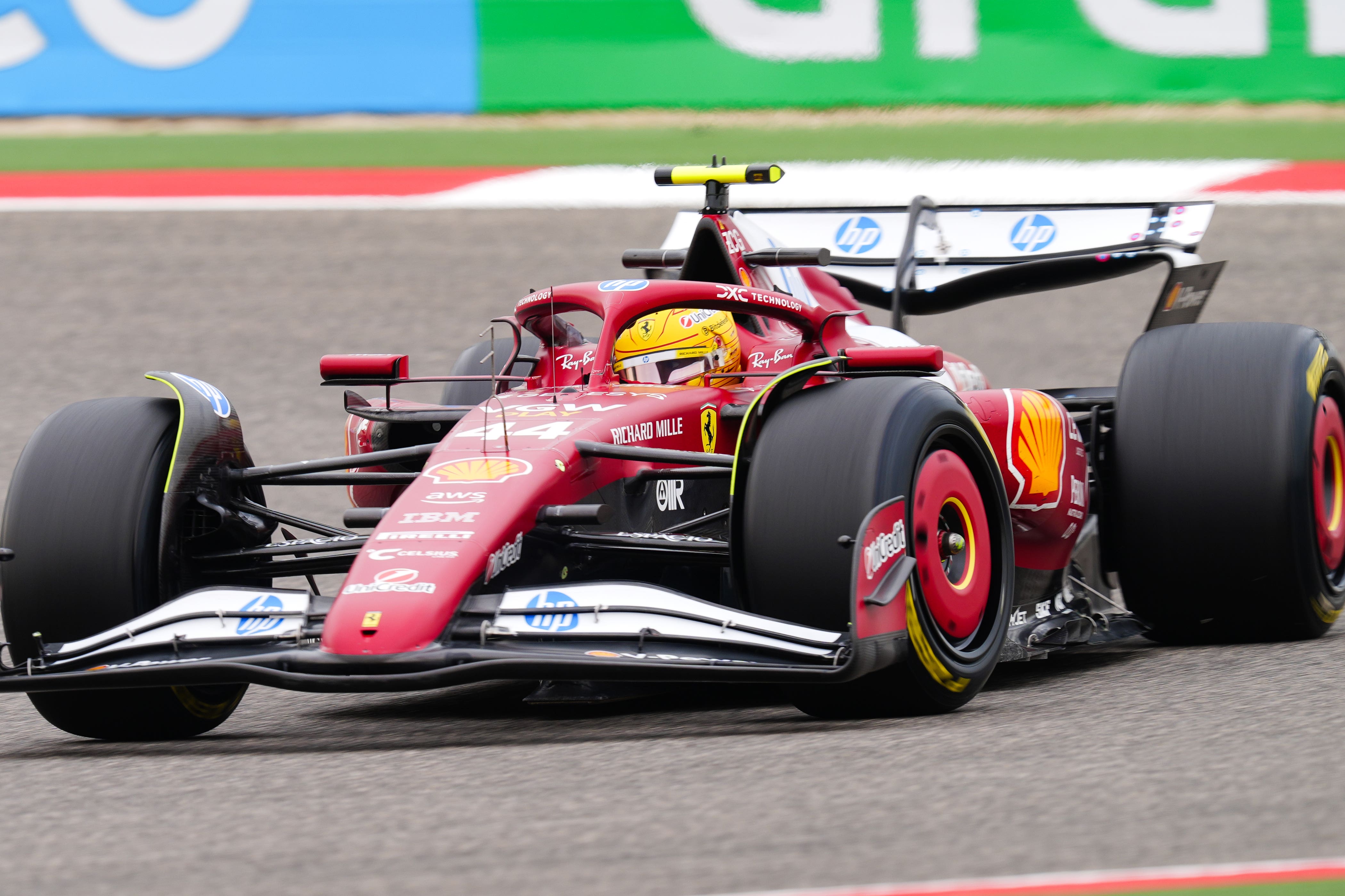 Ferrari driver Hamilton in action in Bahrain (David Davies/PA)