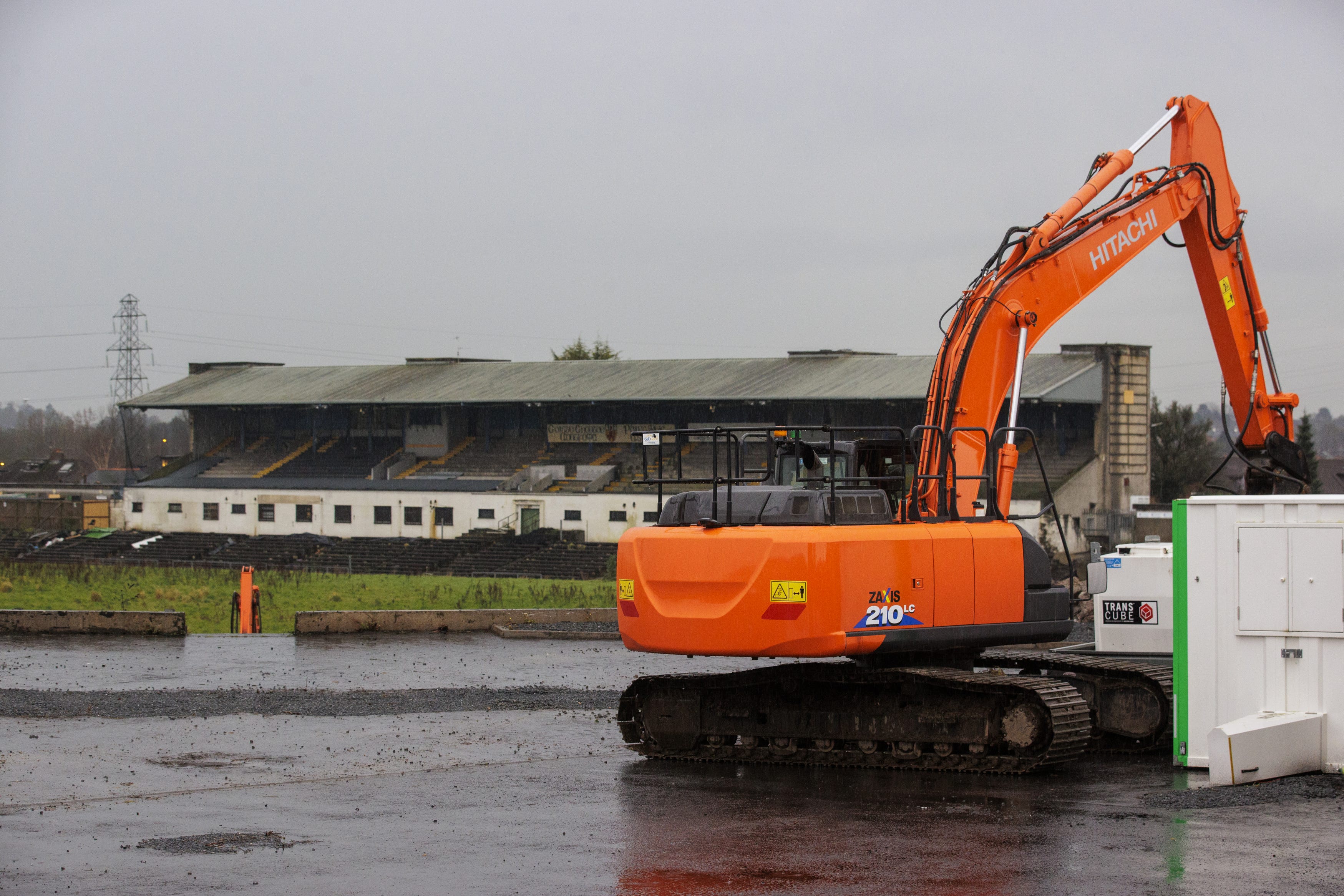 Contractors with excavators have begun clearing the concrete seating terraces at Casement Park (PA)