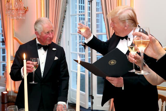 US President Donald Trump and the then-Prince of Wales during the toast at a dinner in London in 2019 (Chris Jackson/PA)