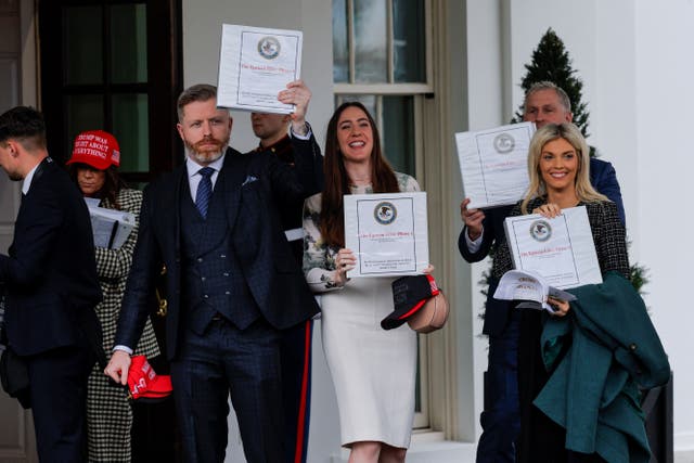 <p>A group of conservative influencers was given binders containing the so-called ‘Epstein files’ on Thursday</p>