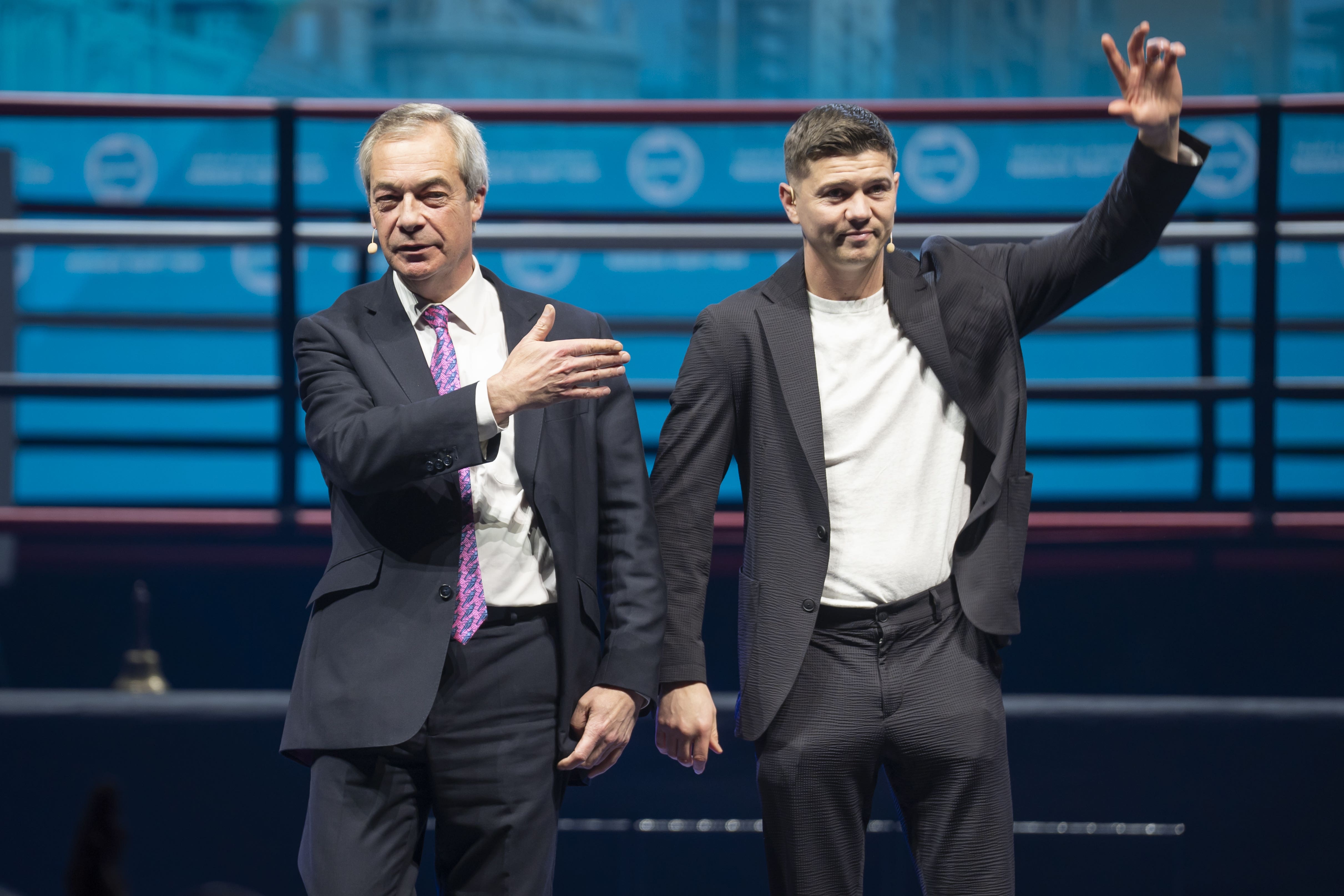 Reform UK leader Nigel Farage with Luke Campbell on Thursday night (Danny Lawson/PA)