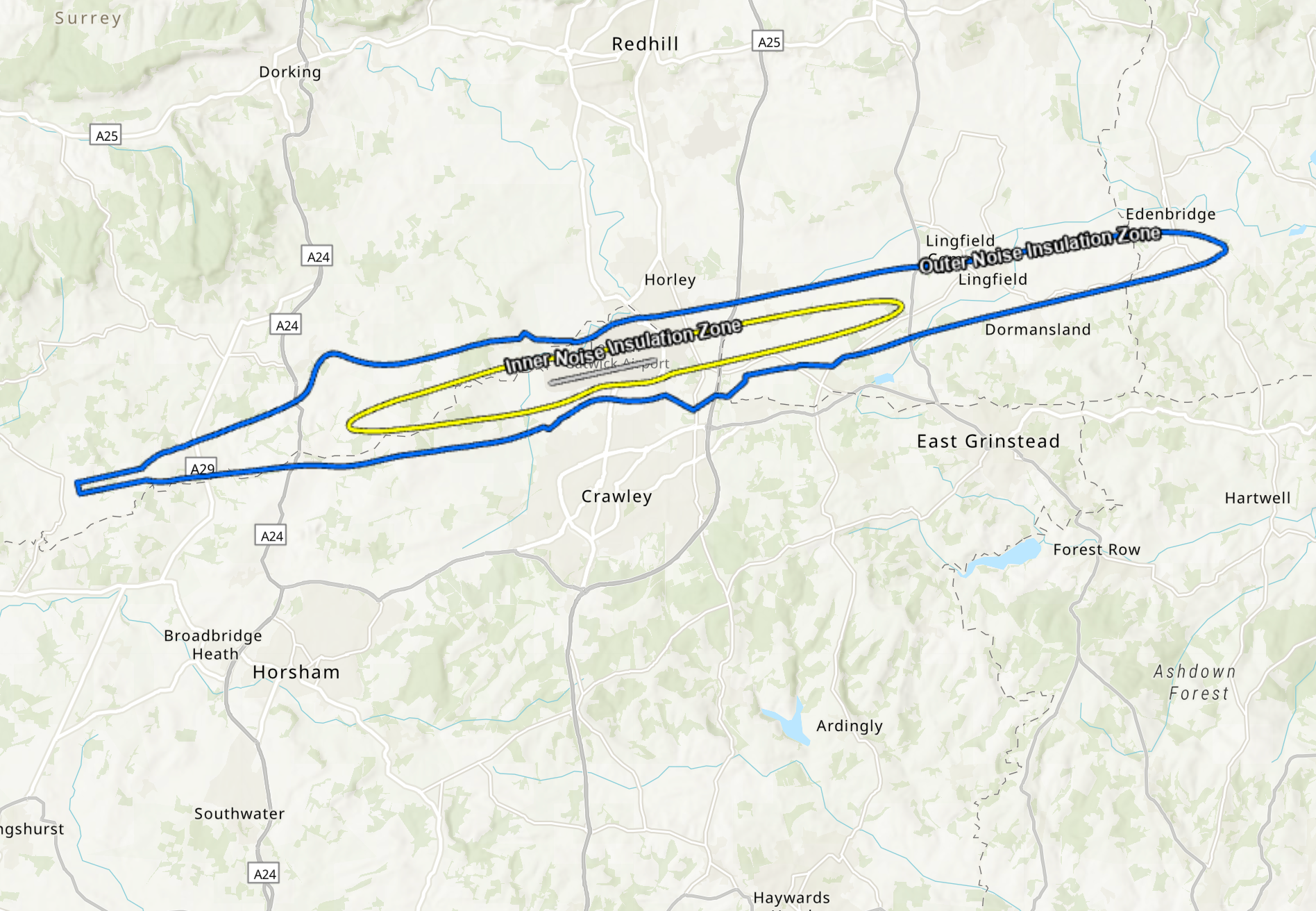 Quiet please: noise contours at Gatwick airport