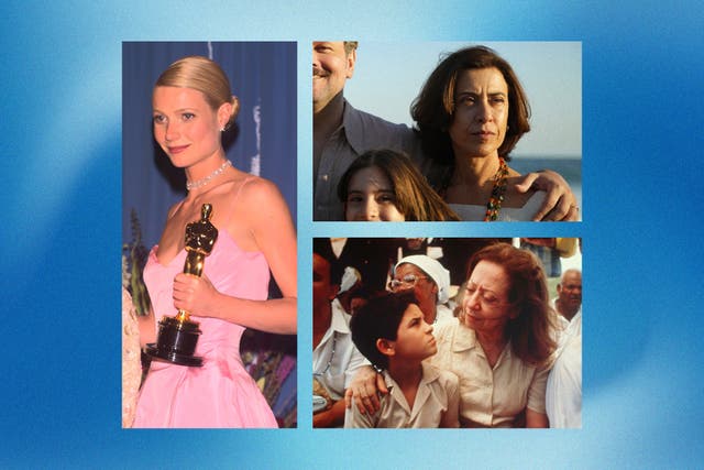 <p>Gwyneth Paltrow with her Oscar in 1999, alongside mother-daughter actors Fernanda Torres and Fernanda Montenegro</p>