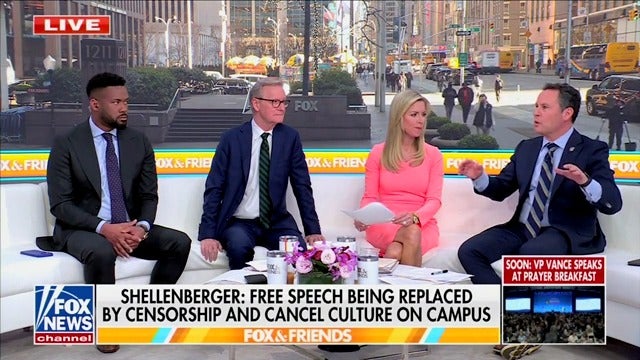 Fox News host Brian Kilmeade praises "free speech" college that he claims has "essentially" outlawed protests.