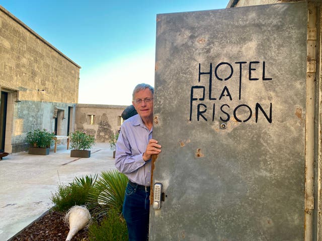<p>Simon Calder outside the Hotel de la Prison in Béziers, southwest France</p>