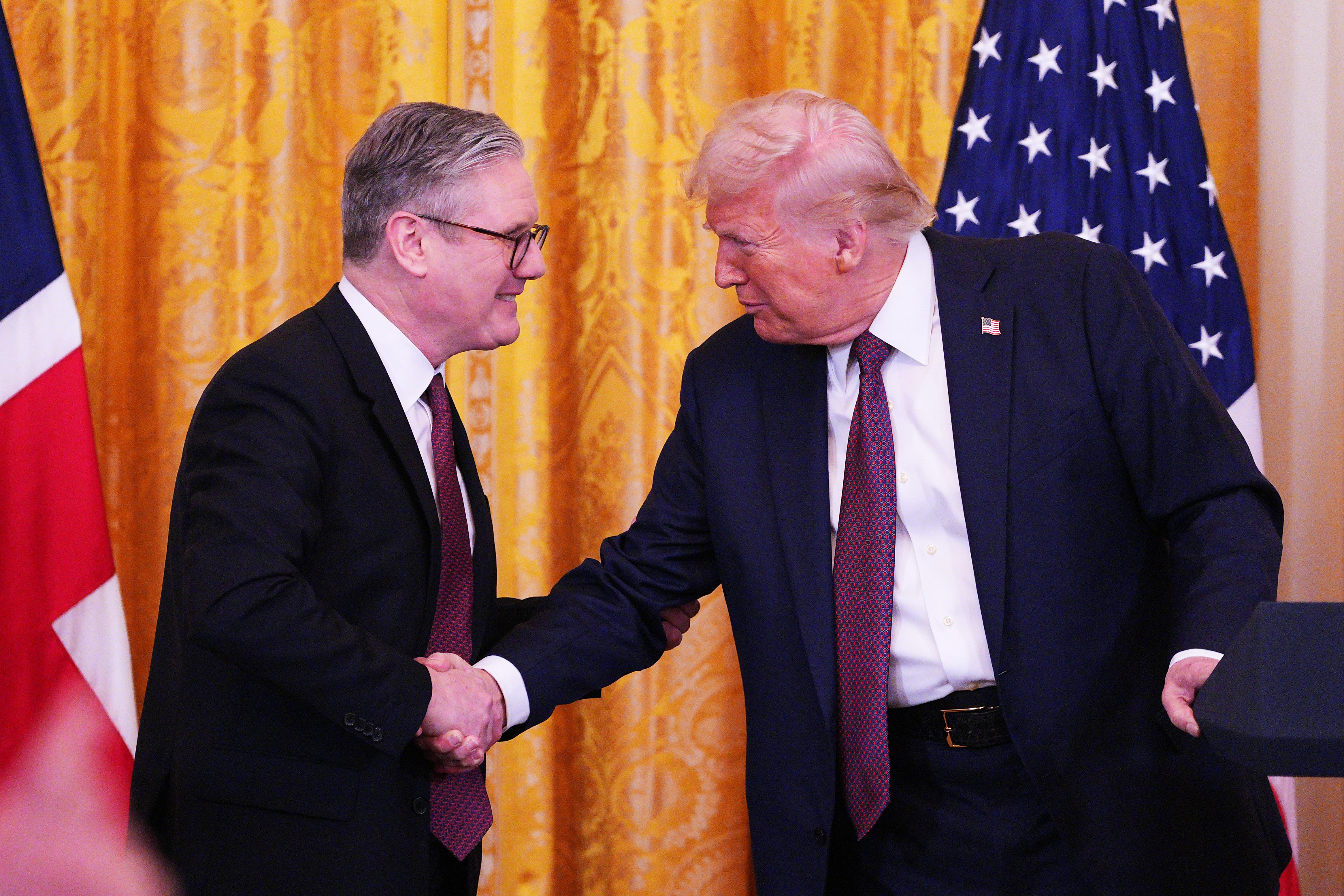 Donald Trump and Kier Esterr hold a joint press conference in the eastern room in the White House in Washington, DC