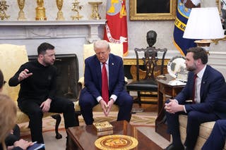 US president Donald Trump and vice president JD Vance meet with Ukrainian president Volodymyr Zelensky