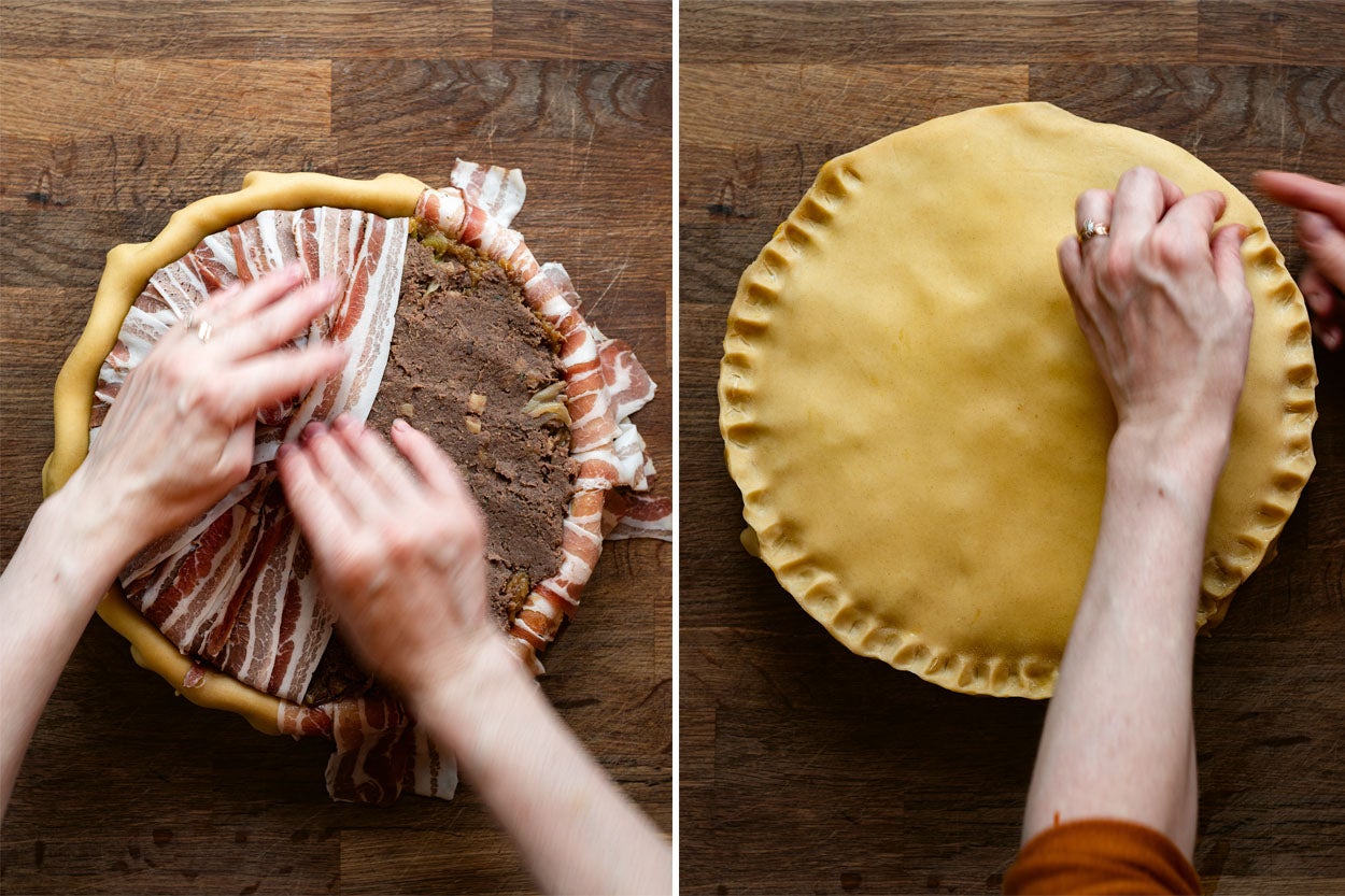 The final flourish – because the only thing better than a pie is one wrapped in bacon