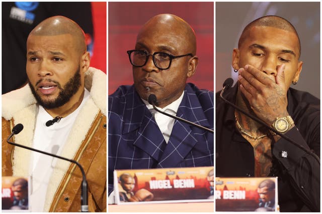 <p>Left to right: Chris Eubank Jr, Nigel Benn and Conor Benn</p>