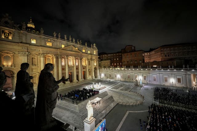 <p>A rosary prayer held for the health of Pope Francis in St Peter's Square at the Vatican</p>