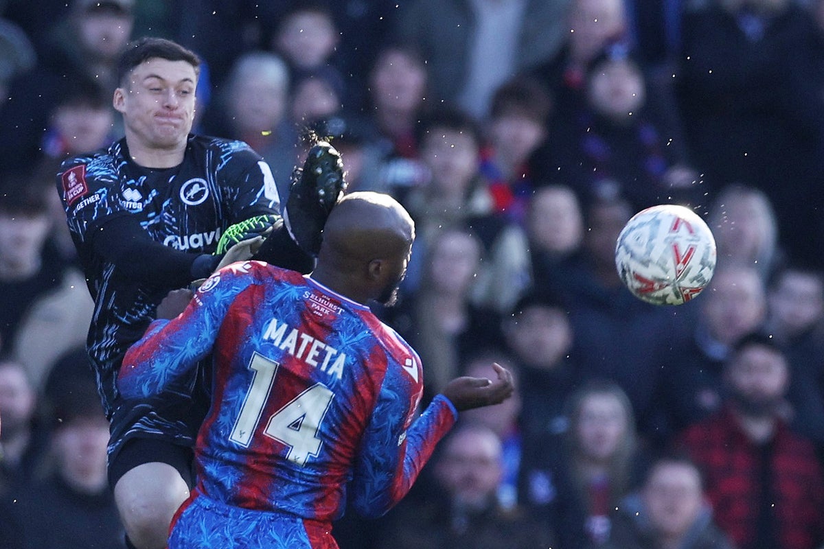 Crystal Palace’s Jean-Philippe Mateta hospitalised after horror challenge by Millwall goalkeeper in FA Cup tie