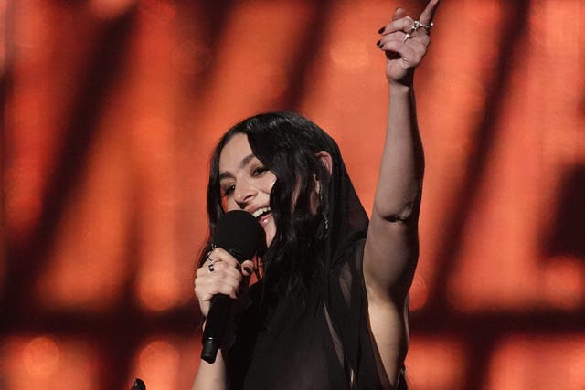 <p>Charli XCX after winning artist of the year</p>