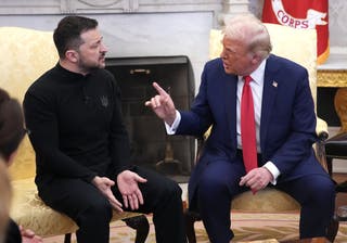 US President Donald Trump and Ukrainian President Volodymyr Zelensky meet in the Oval Office at the White House on February 28, 2025 in Washington, DC