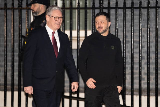Prime Minister Sir Keir Starmer with Ukrainian President Volodymyr Zelensky as he leaves 10 Downing Street following their bilateral meeting (James Manning/PA)