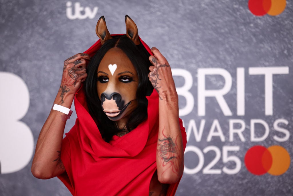 German DJ HorsegiirL poses on the red carpet upon arrival for the BRIT Awards 2025