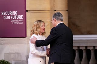 Sir Keir Starmer welcomes Italian PM Giorgia Meloni to Lancaster House after an earlier bilateral at Downing Street