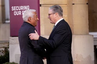 Sir Keir Starmer welcomes European Council President Antonio Costa as he arrives for a summit on Ukraine