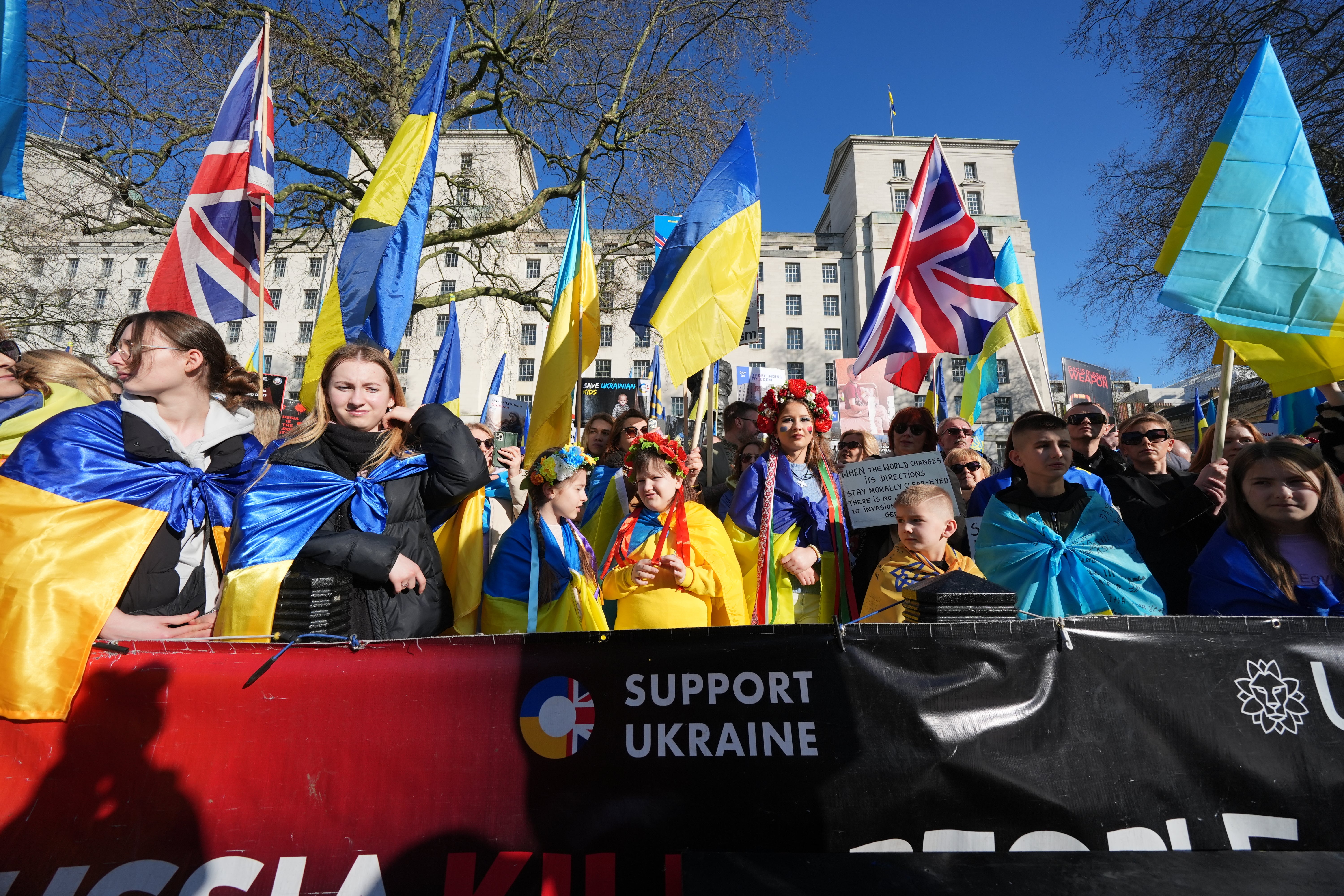<p>Protesters rallying in support of Ukraine on Whitehall </p>