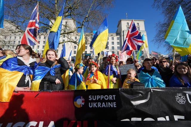 <p>Protesters rallying in support of Ukraine on Whitehall </p>