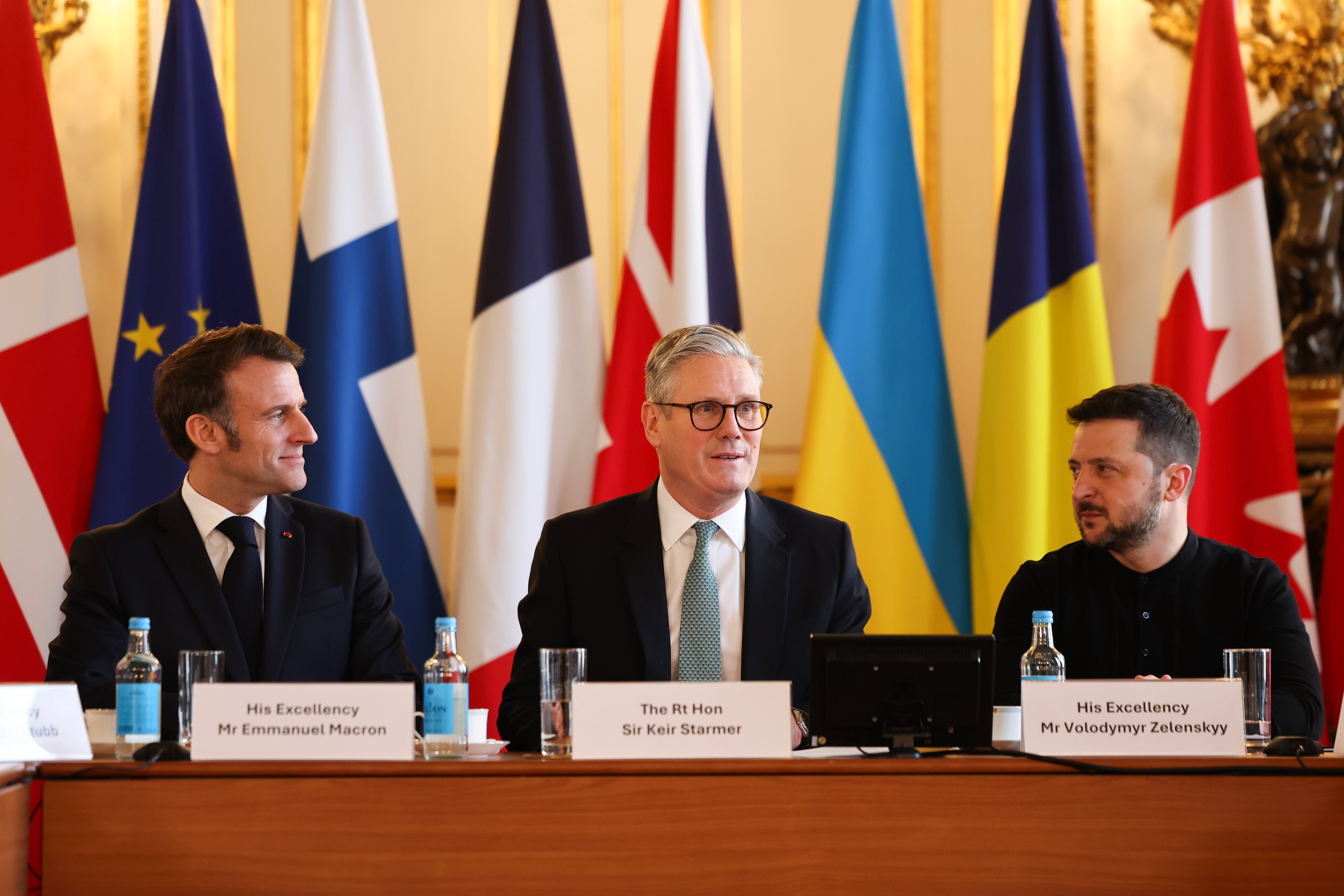 French president Emmanuel Macron, UK prime minister Sir Keir Starmer and Ukrainian Volodymyr Zelensky, 2 March 2025