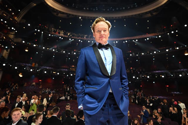 <p>Conan O’Brien, seen here hosting the Oscars in 2025, has generally steered clear of politics during his career</p>
