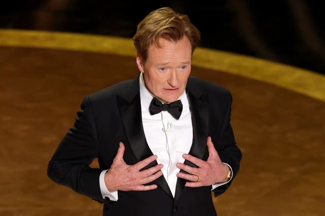 <p>Conan O'Brien during his opening monologue at the Oscars</p>