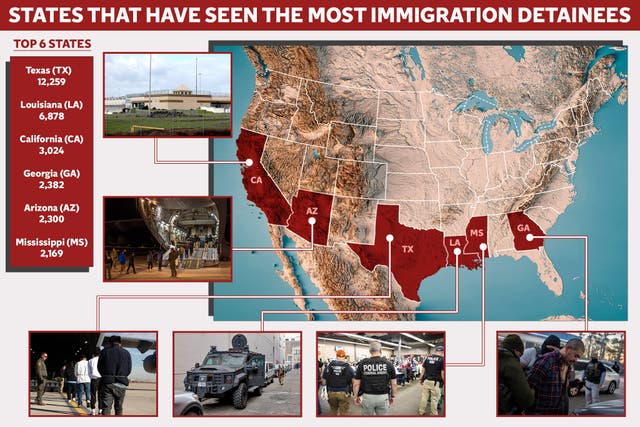 <p>Elaboramos un mapa de los lugares de Estados Unidos donde se encuentran las personas detenidas por agentes de ICE </p>