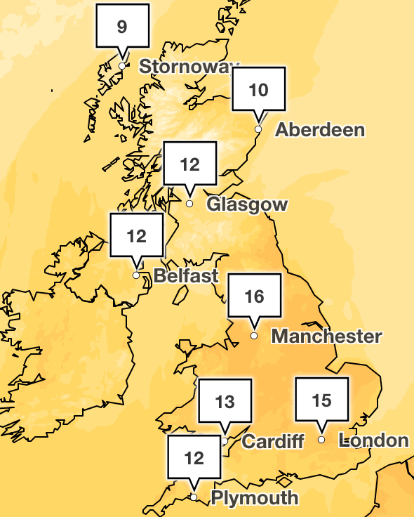 The forecast for 3pm on Thursday