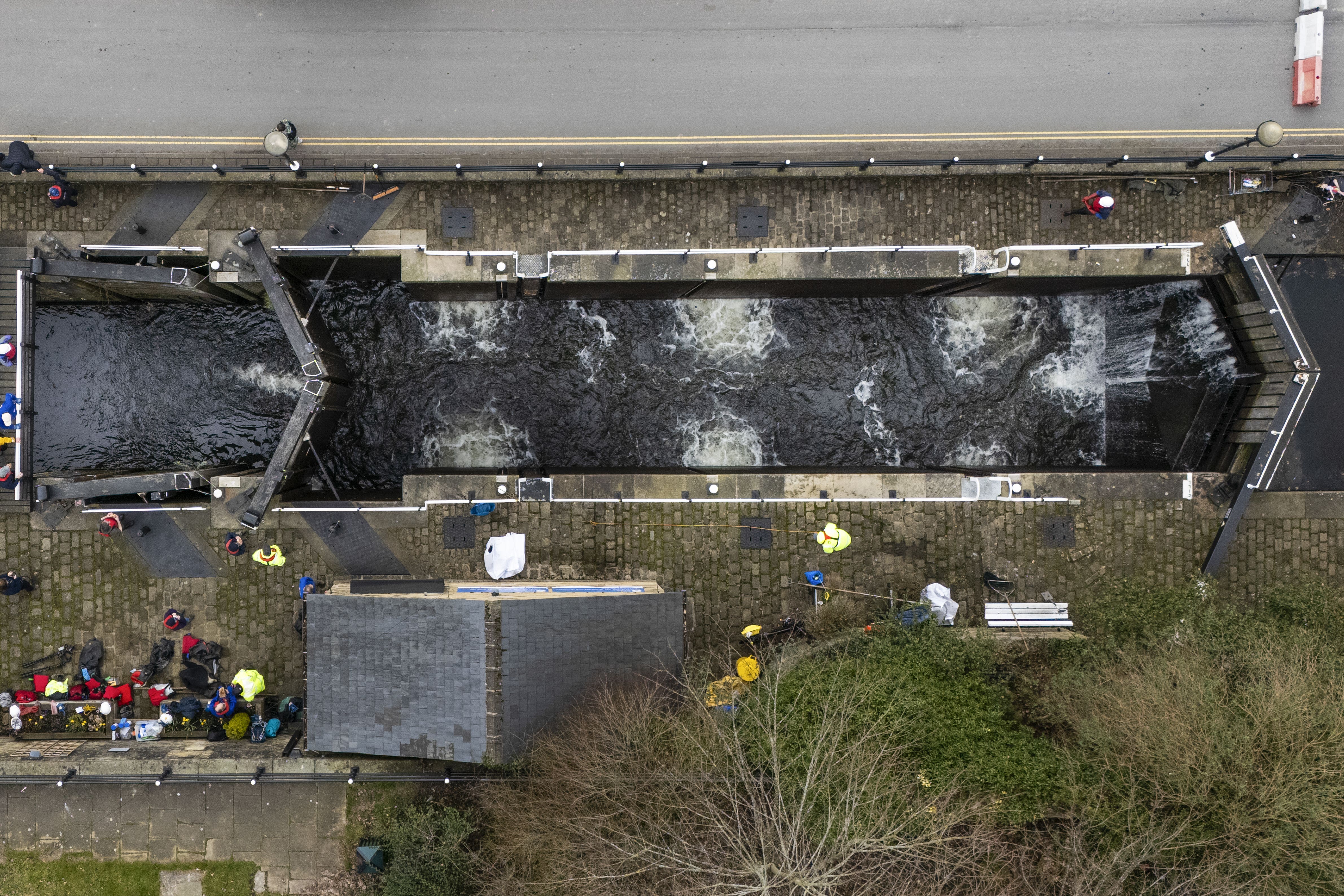 An aerial view of the UK’s deepest single lock, Tuel Lane Lock (Danny Lawson/PA)